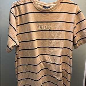 HUF Beige and Black Striped Tee